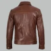 Vintage brown leather jacket back view with stitched panels and cuff details