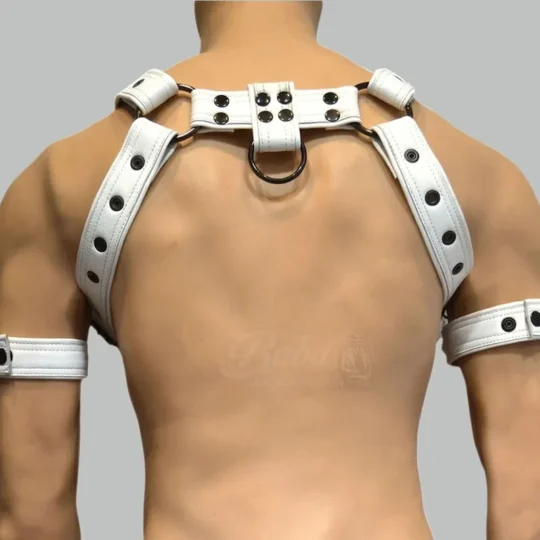 White leather harness for men back view