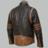Wolverine Leather Jacket back view with brown sleeve stripes
