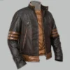Wolverine Leather Jacket front view with brown sleeve stripes