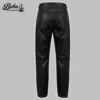 Black leather pants for men with quilted back pockets and stitched panels
