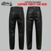 Black leather pants for men showing front and back views
