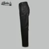 Black leather pants for men with quilted back pocket and side stitching