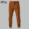 Brown suede lace up leather pants for men with center and side lacing