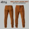 Men's brown suede lace up leather pants front and back view with side lacing