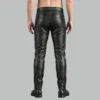Back View of Mens Black Leather Codpiece Pants with Stitched Panel Details