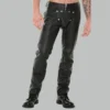 Mens Black Leather Codpiece Pants with Snap Button Front Flap